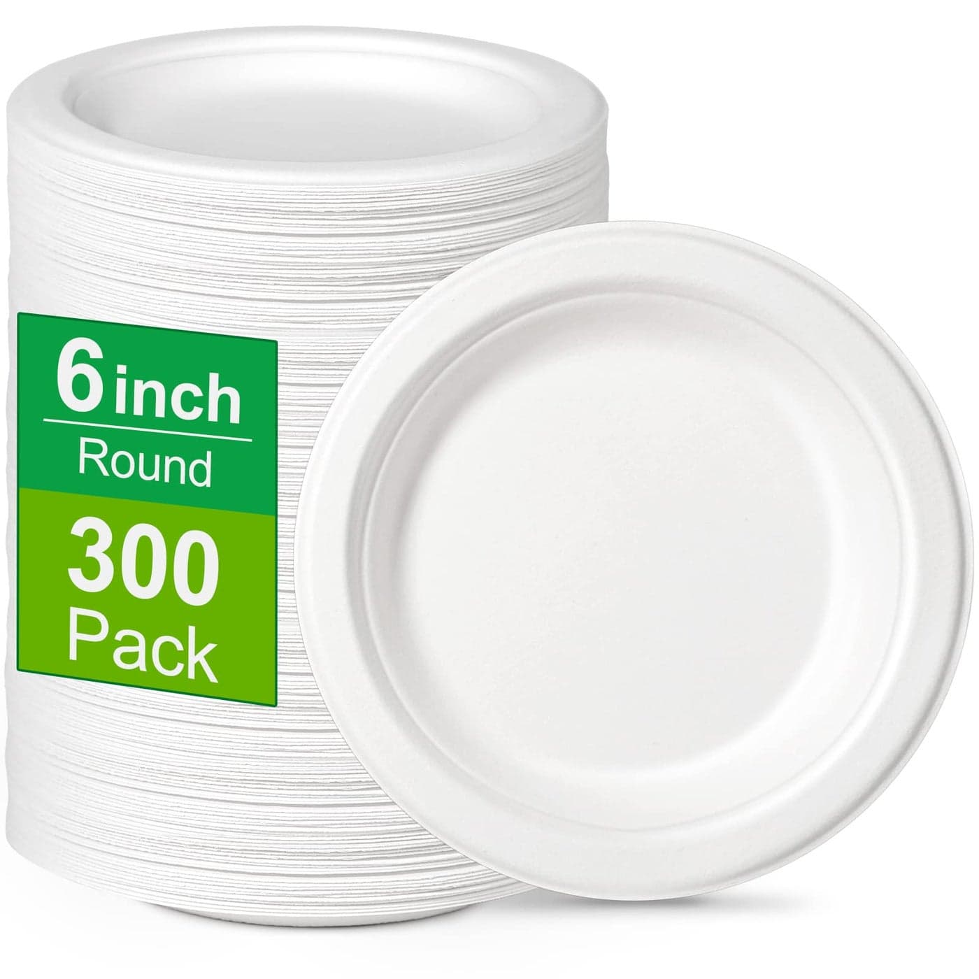 Greconv 300 Pack Small Compostable Paper Plates 6 inch Made from Sugarcane Fibers Recycled White