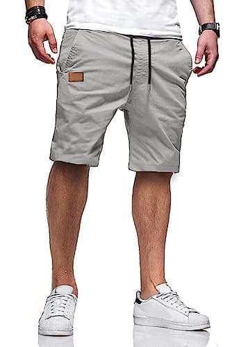 JMIERR Mens Casual Shorts - Cotton Drawstring Summer Hawaiian Beach Stretch Waist Twill Chino Dress Golf Travel Essentials Shorts with Pockets for Men 9 Inch Inseam, 2XL, S1 Grey