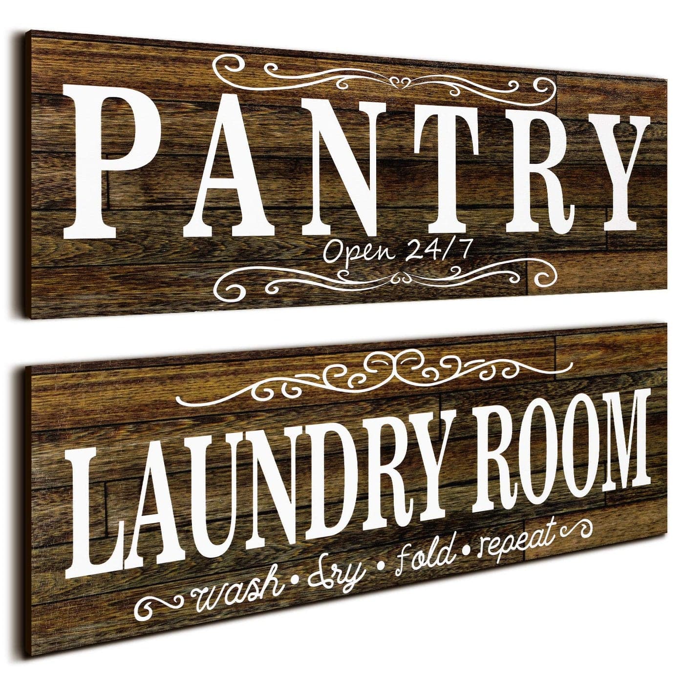 Jetec 2 Pcs Pantry Sign Wooden Laundry Room Signs Wall Decor Farmhouse Laundry Pantry Room Door Sign for Kitchen Home 15 x 5 InchesBrown