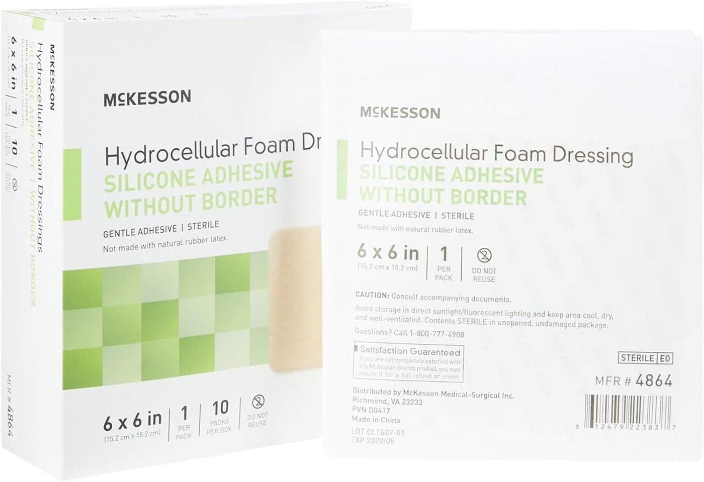 McKesson Hydrocellular Foam Dressings Sterile Silicone Adhesive Without Border 6 in x 6 in 10 Count 1 Pack
