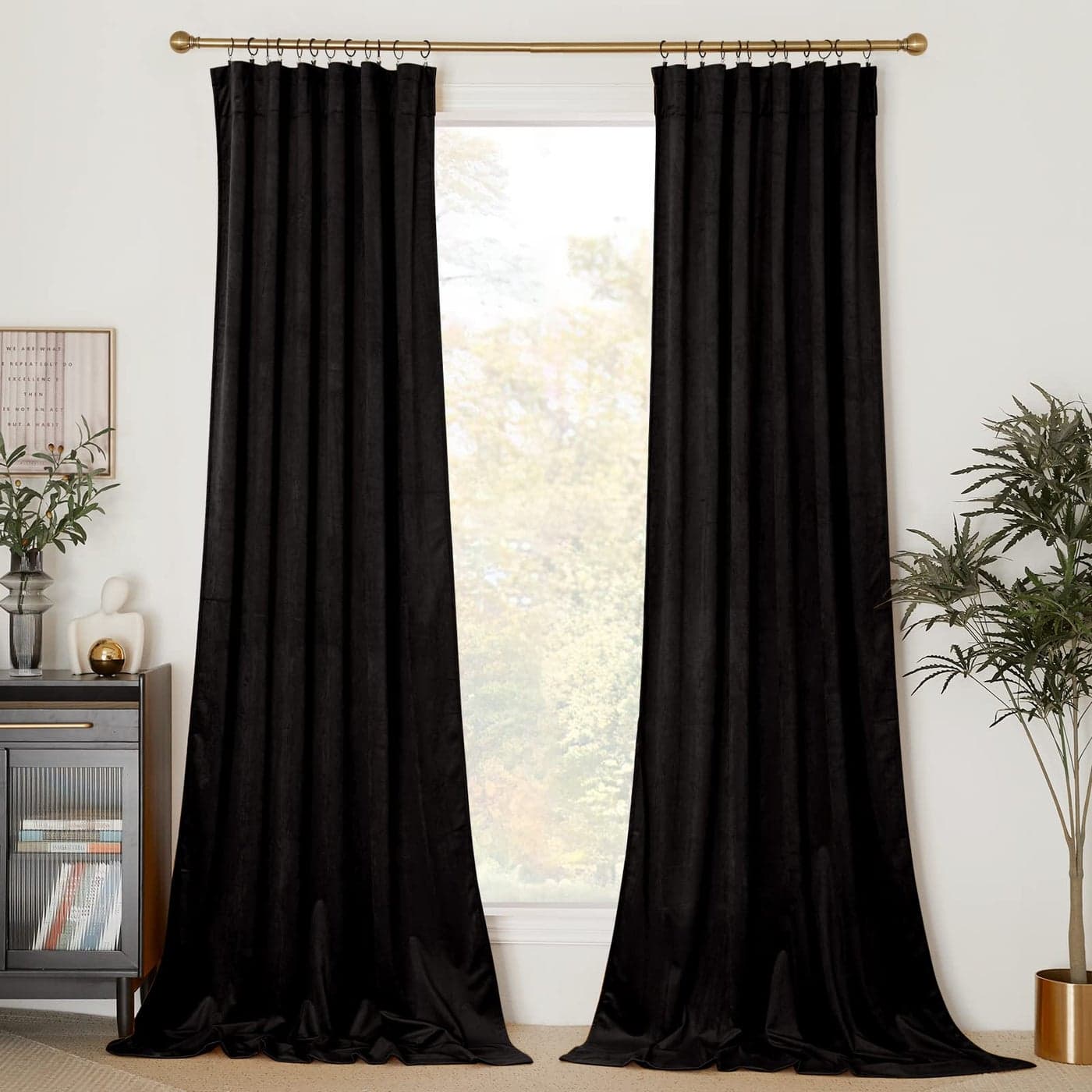 NICETOWN Halloween Black Blackout Extra Long Curtains for Backdrops Thermal Insulated Noise Reducing Velvet Drapes for Film Large Door Windows 2 Panels 52inch Wide x 120inch Long