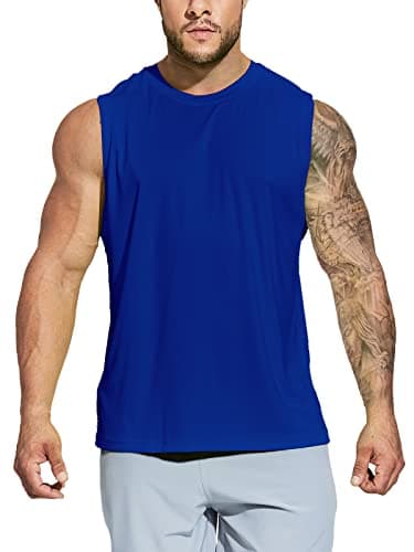 MIER Men's Sleeveless Workout Tank Tops Dry Fit Running Hiking Lightweight UPF 50+ Gym Fitness Muscle Tees, Royal Blue, XL
