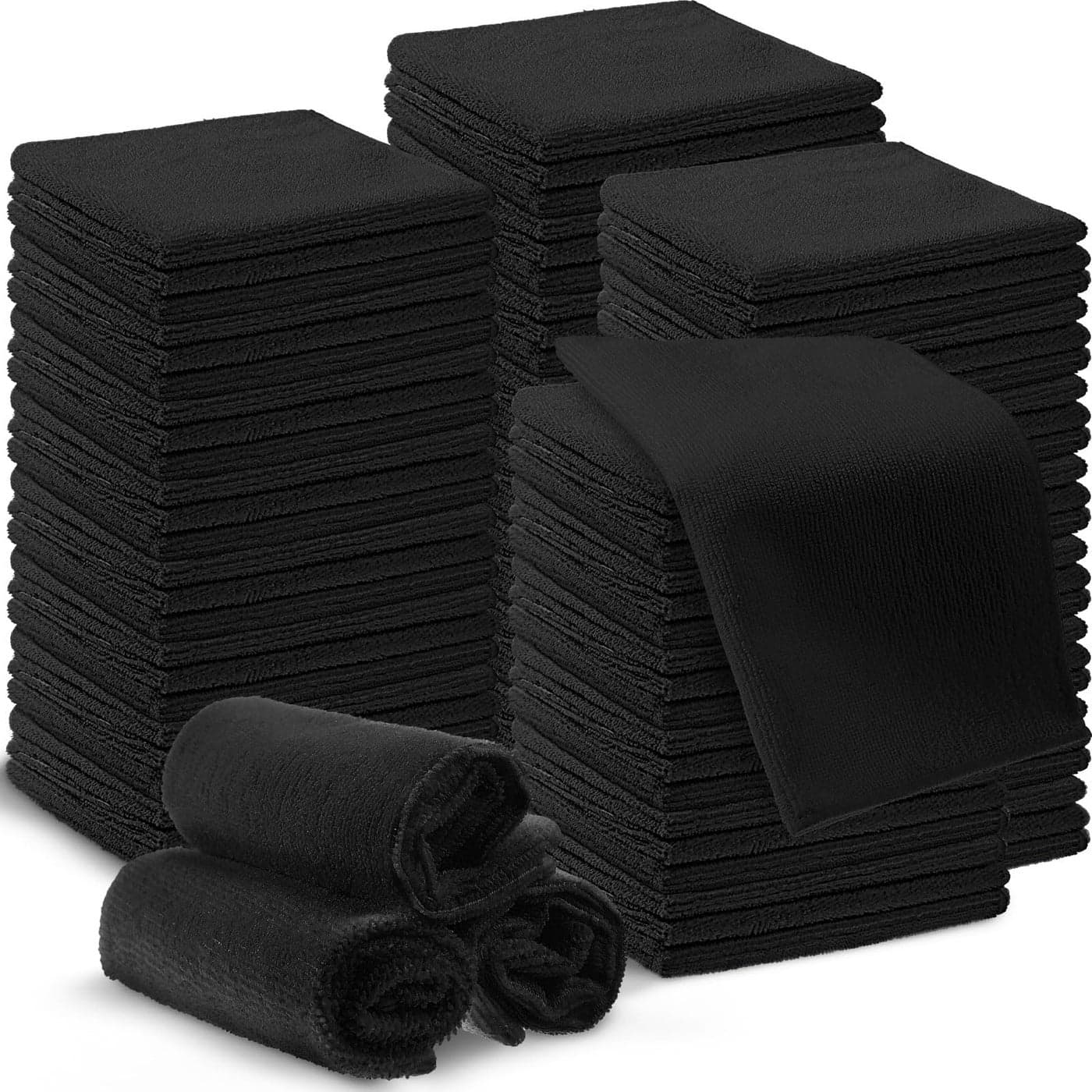 200 Pieces Microfiber Cleaning Cloths Bulk Absorbent Microfiber Towels Reusable LintFree Streak Free Wash Rags for House Kitchen Office Restaurants Bar Shop Car 12 x 12 Inches Black