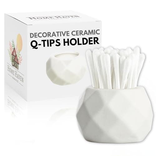 Home Haven Decorative Q Tip Holder - Classic White Oval Design - Adorable 2" Qtip Jar