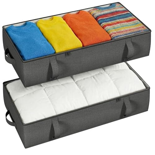 TidyCorner 2-Pack Under Bed Storage Containers, 8 Inches Tall Underbed Clothes Storage Organizer Bin with Sturdy Sidewalls/Bottom, Under the Bed Storage Bags 2 Storage Bins, Black
