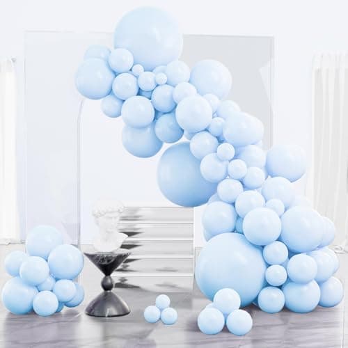 PartyWoo Baby Blue Balloons 123pcs Different Sizes of 18 12 10 5 Inch Light Pastel Sky Aqua Blue Balloon Arch Kit Garland for Graduation Baby Shower Gender Reveal Easter Party Decorations BlueQ13