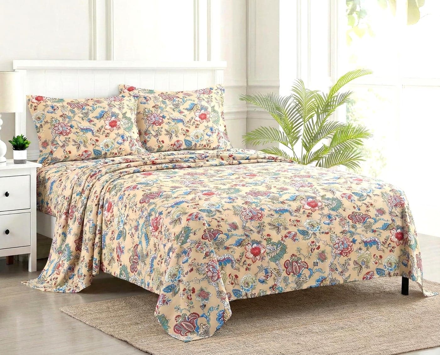 Trance Home Linen 144TC 100% Cotton King Size Printed Bedsheet | Bedding Set of King Size Flat Bed Cover with 2 Pillow Covers (108x108 inch | 9ft x 9ft - Malhaar Red
