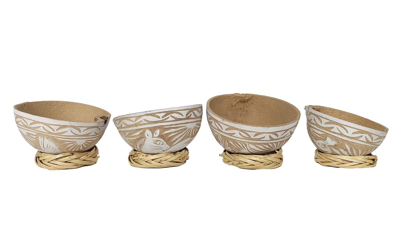 The Curated Pantry Mezcal Jicaras Small Shot Glass Size Holds 23 Ounces Handcarved from Mexico with Natural Fiber Base White 4