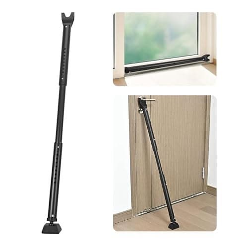 HonesaLoc 2-in-1 Door Security Bar & Sliding Patio Door Stopper Security Jammer Bar Child Proof Adjustable Constructed of High Grade Iron Window Doors Security Bars, Black