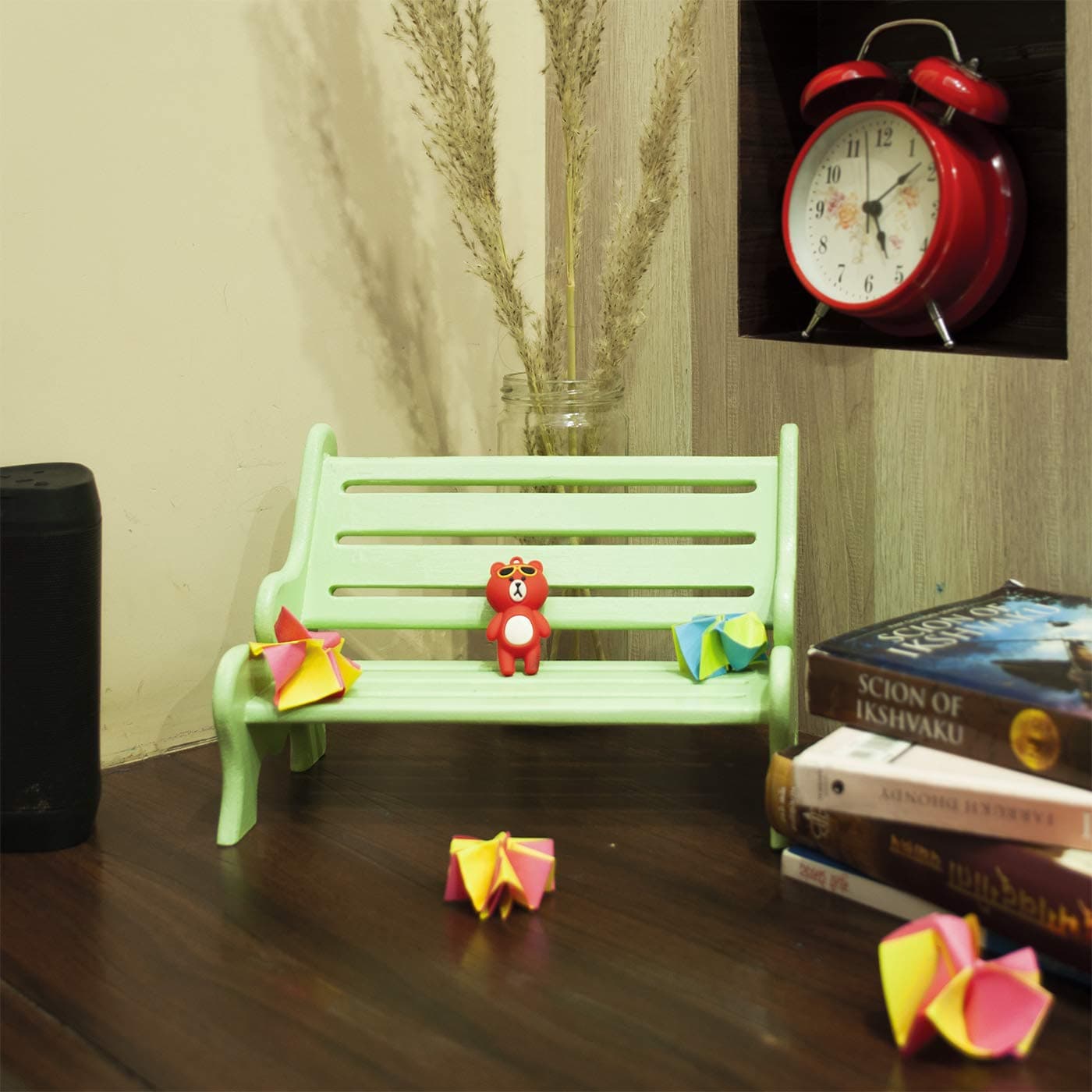 Ritwikas Decorative Wooden Bench Handcrafted Showpiece Antique Handmade for Home Decor Gift Item Size 23 x 15 Cm Set of 1 Light Green