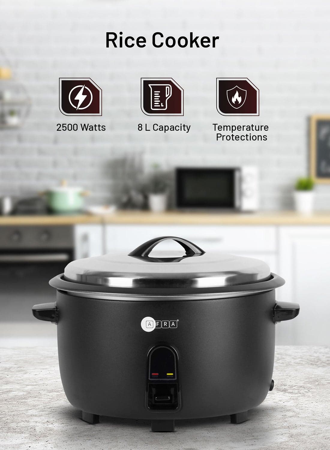 Rice Cooker | Large Family Size | High Power Output | AC 110-240V | 1-Year Warranty 8 L 2500 W AF-8025RCBK Black