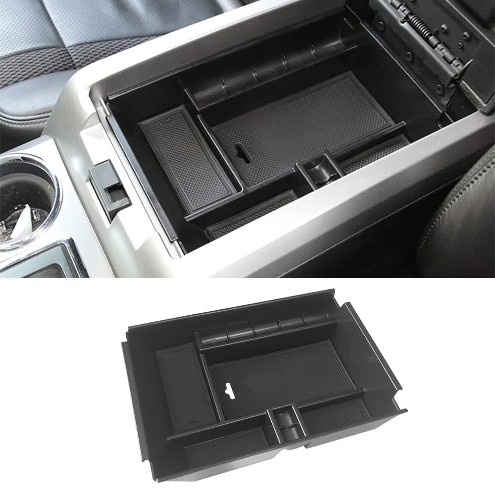 VESUL Center Console Armrest Storage Box Compatible with Ford F150 F150 2011 2012 2013 2014 ABS Tray Insert Organizer Glove Pallet