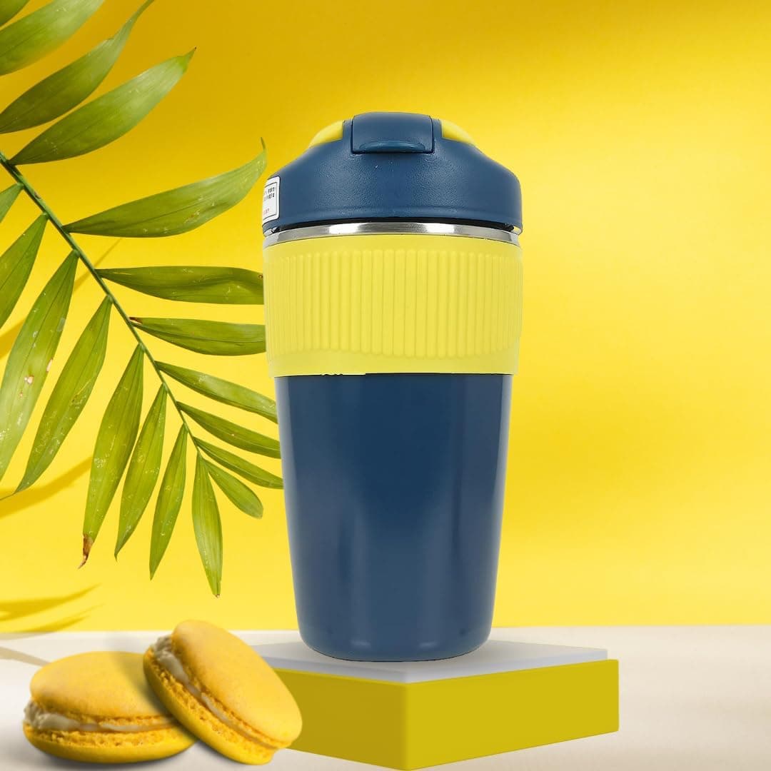Tabletext Insulated Leak Proof with lid Travel Tumbler Thermos Sipper Steel Mugs Tea Thermoflask Stylish Hot and Cold for 4 Hours OfficeDiwali Gifts Mothers Day Gifts for Mom Navy Blue 480ml