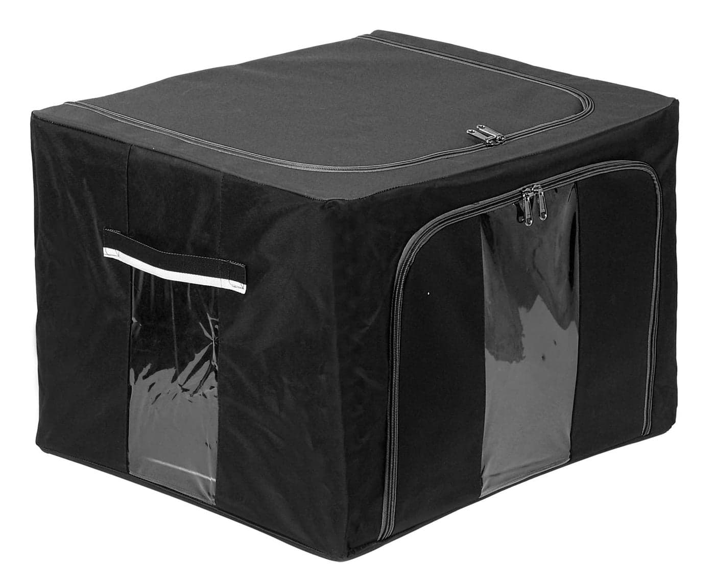 Kuber Industries Storage Box | Toy Box Storage For Kids|Foldable Storage Box|Zipper Closure & Transparent Window|Foldable Oxford Fabric|Black & Grey| Stylish and Functional Kids' Storage Solution