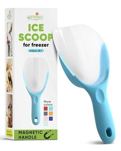 Spring Chef Magnetic Ice Scoop for Freezer Translucent BPAFree FlexiPlastic Ice Scooper with Soft Grip Handle Kitchen Food Scoop for Popcorn Pet Food Flour Grains Dishwasher Safe Aqua Sky