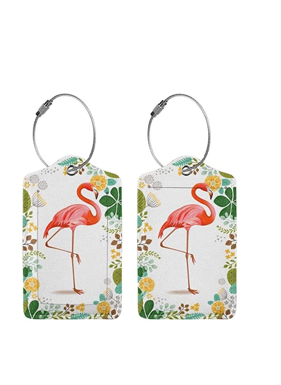 2 Pcs Luggage Tags, Privacy Cover ID Label with Stainless Steel Loop and Address Card for Travel Bag Suitcase, PU Leather Flamingo Pattern Quickly Spot Luggage Suitcase