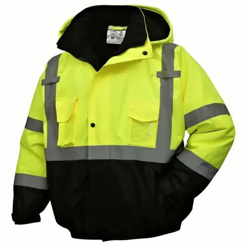 SKSAFETY High Visibility Reflective Jackets for Men, Waterproof Class 3 Safety Jacket with Pockets, Hi Vis Yellow Coats with Black Bottom, Mens Work Construction Coats for Cold Weather, L, 1 Pack