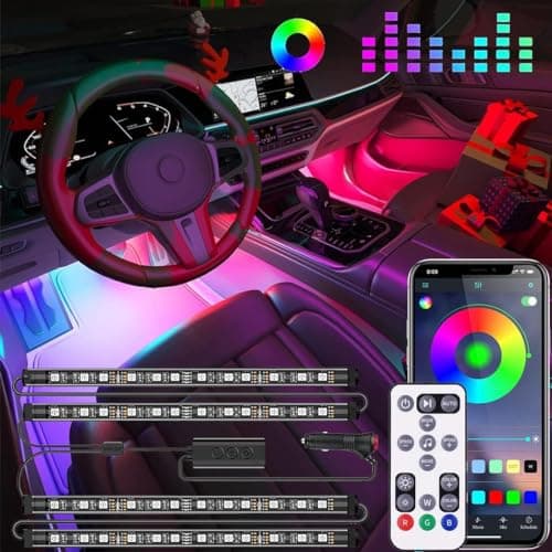RGB Interior Car Lights, 2-in-1 Design 4Pcs 48 LED App Control, Remote Control, Music Mode, DIY Mode, Scene Mode, DC 12V