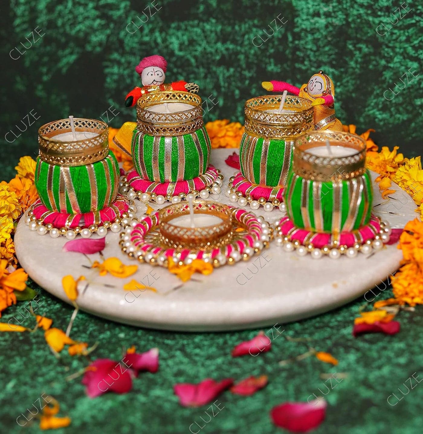 CLUZE Decorative Handmade Puppet Tealight Candle Holder Set of 5 Candles Diwali Home DecorGifts for FriendsFamily