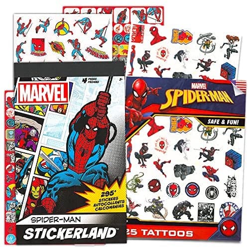 Marvel Spiderman Stickers and Tattoos Party Favor Bundle 295 SpiderMan Stickers and 75 Temporary Tattoos