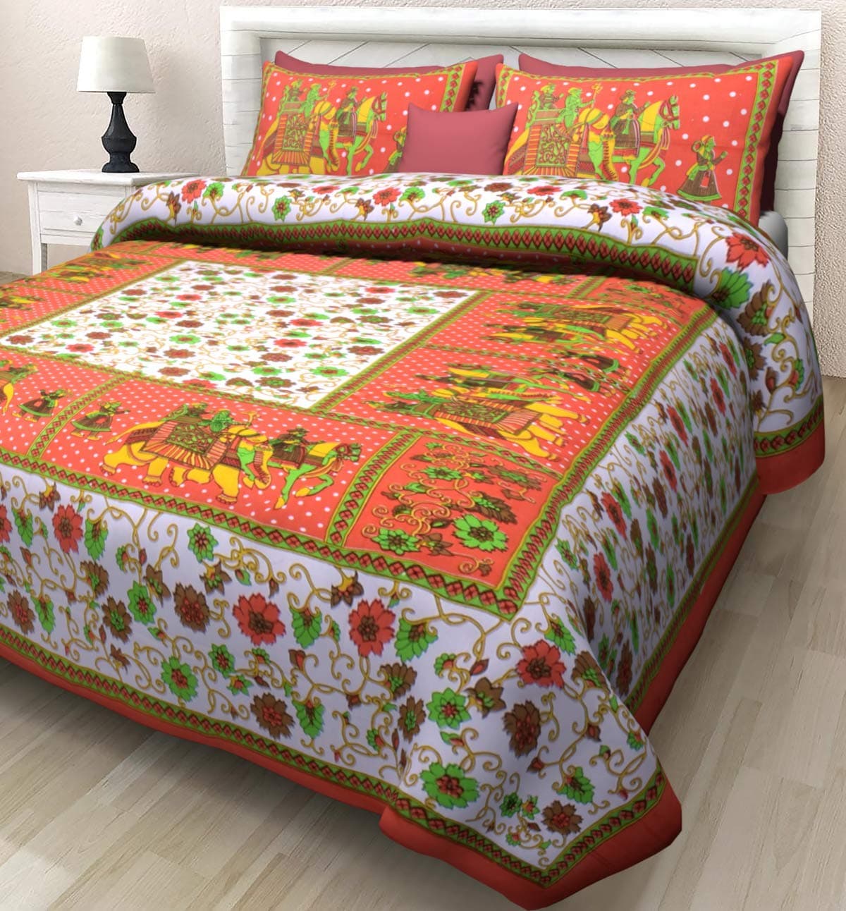 BedZone 100 Cotton Double Bedsheet Queen Size 240 cm x 220 cm with 2 Pillow Covers Floral Print