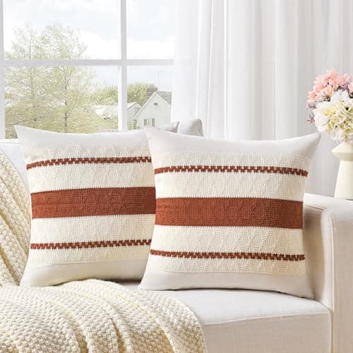 Fancy Homi Set of 2 Rust Boho Decorative Throw Pillow Covers 18x18 Inch for Couch Bed Sofa, Aesthetic Modern Organic Fall Room Decor, Soft Cotton Cute Terracotta Textured Farmhouse Cushion Case