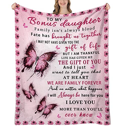 UHANKRU Butterfly Bonus Daughter Blanket 60x50 Bonus Daughter Gifts Step Unbiological Daughters Gifts from Stepmom Stepdad Gift for Birthday Graduation Mother Day Christmas