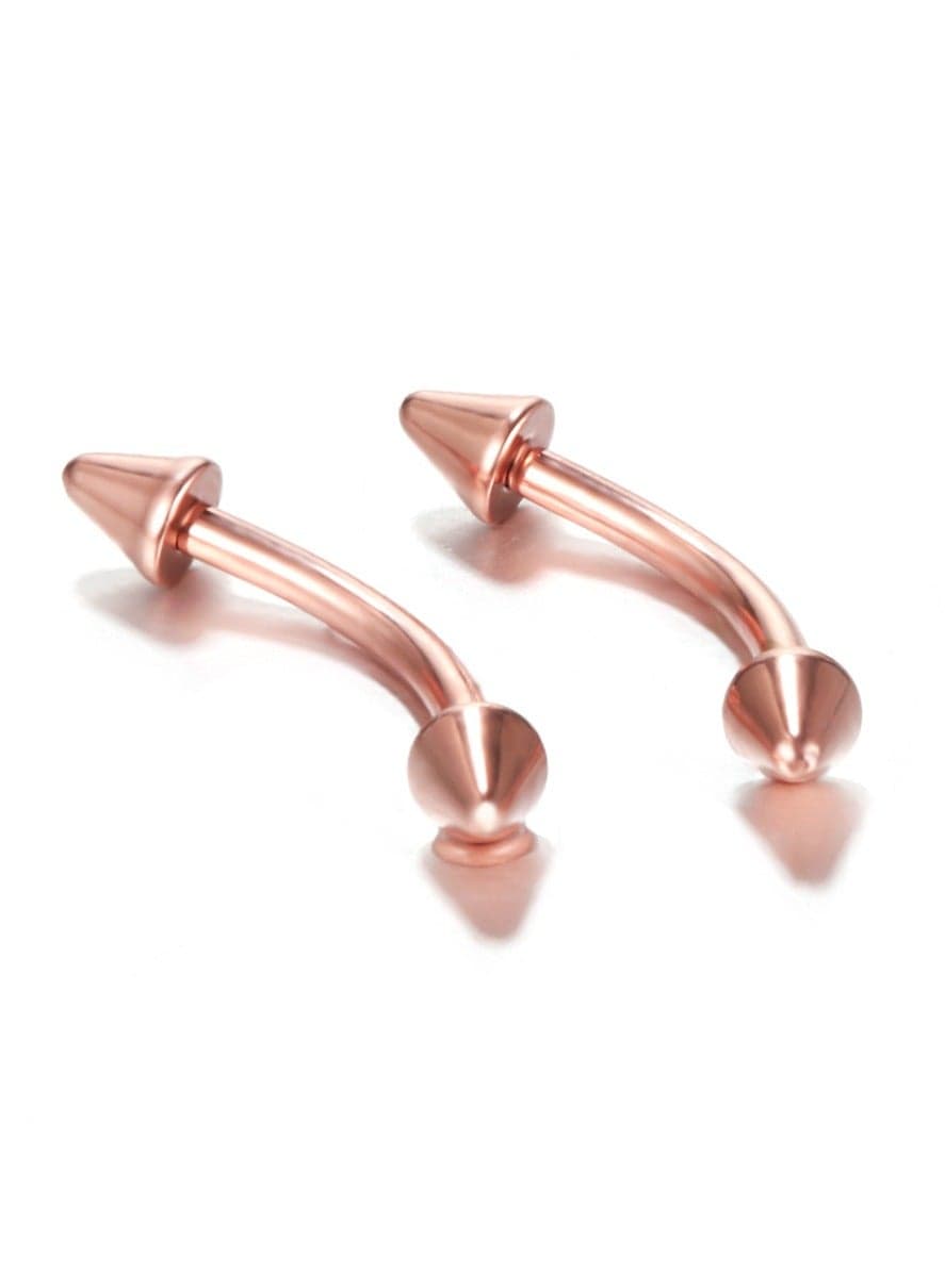 2 Pack 316L Stainless Steel Small Size Curved Barbell Rook Conch Lip Nail Lip Ring Ear Tragus Eyebrow Cartilage Ball Nipple Barbell Ring(Rose Gold Cone-1.2*6+3mm)