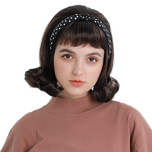 H&Bwig Retro Wigs Brown Curl Hair Wig for Women Daily 50s 60s 70s Costume Cosplay Party Beehive wigs with cap