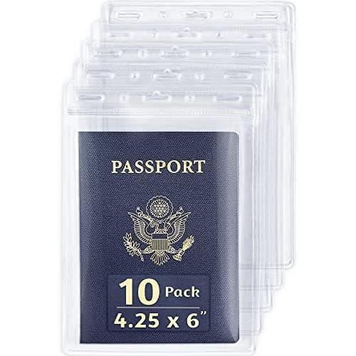 EcoEarth Passport & Identification Card Holders with Soft Edge (Clear, 4x6 Inch, 10 Pack), Extra Large Vertical ID Holder, Zipperless Plastic Name Badge Holders