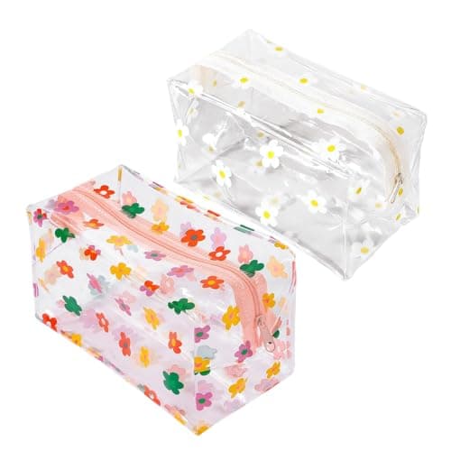 MAYCREATE®2Pcs PVC Waterproof Zipper Pouch Bags Stylish Floral Prints Makeup Cosmetic Travel Toiletries Bags for Daily or Travel, Utility Storage Zipper Bag Office Stationeries Organizer Bag, 18x9x9cm
