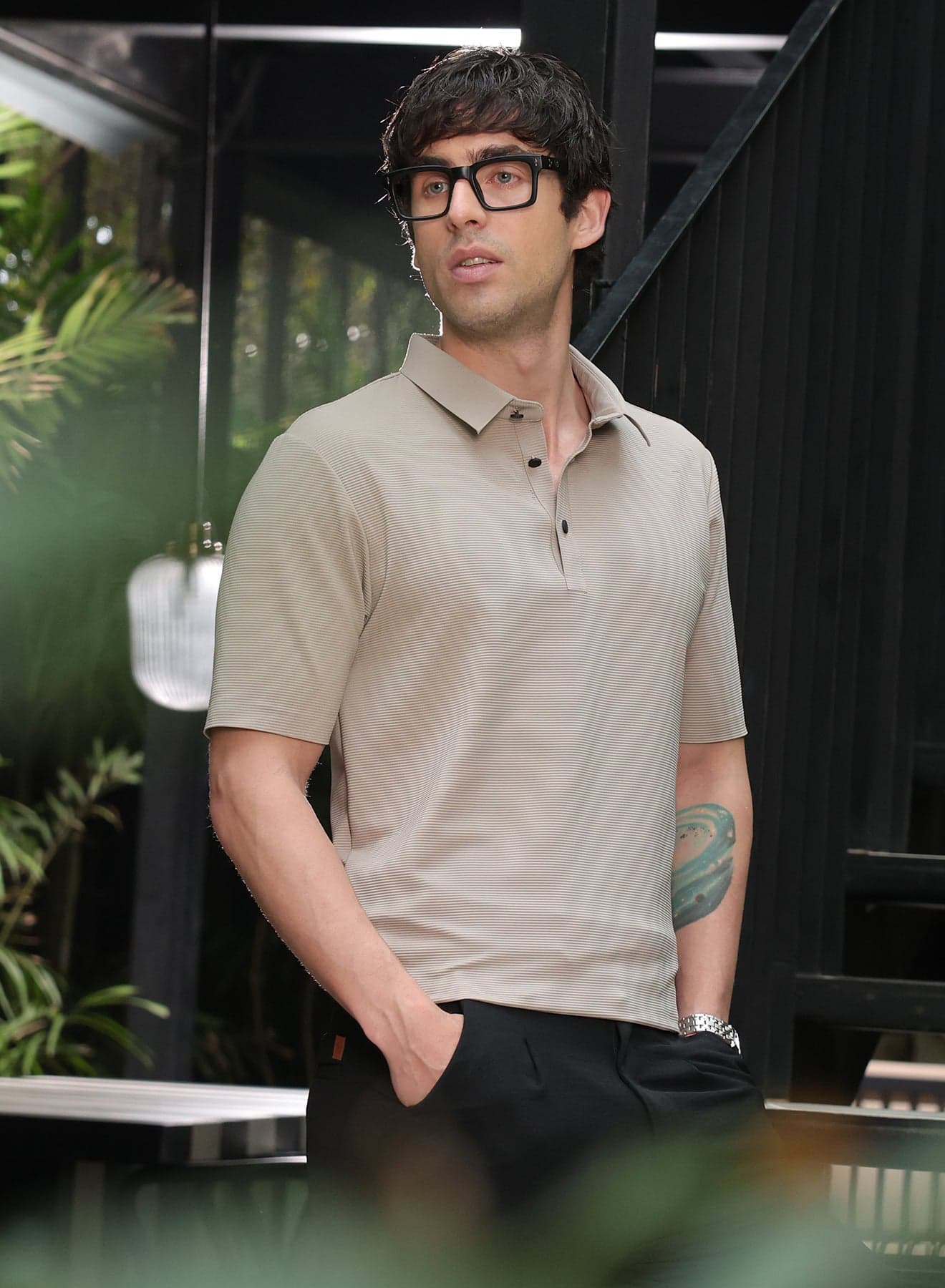 Men's Saltbox Beige Seamless Lined Polo T-Shirt