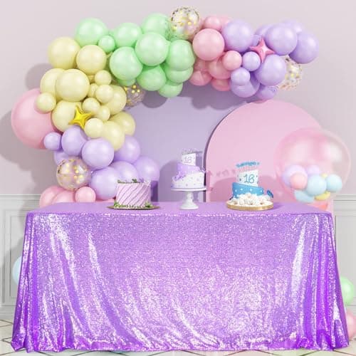 SquarePie Sequin Tablecloth Rectangular 60 x 102 Inch Lavender Reflect Lights Bling Sparkly Table Linen for Wedding Party