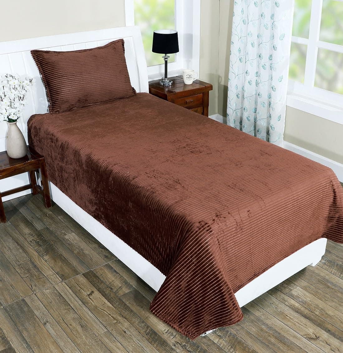 RD TREND 190 GSM Flannel Warm Bedsheets for Winter Single Bed(60x90 Inches) with 1 Pillow Cover Size (18x28 Inches) Color- Marron