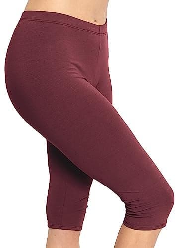 Women's Cotton Knee Length Leggings Burgundy 2X