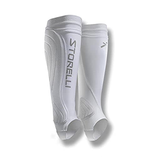 Storelli BodyShield Leg Guards, Premium Compression Shin Guard Sleeves for Soccer Players, Impact Protection, UV-Resistant, Sweat-Wicking, Unisex, 1 Pair, White, Youth Large
