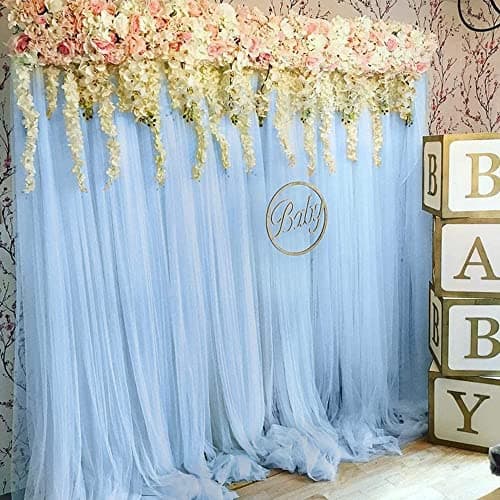 Boltove® Decoration Sky Blue Backdrop Curtain Tulle Net Transparent for Birthdays Anniversary Baby Shower Photo Shoot Wedding Party Stage Background Ceremony Photoshoot net parda - Set of 4