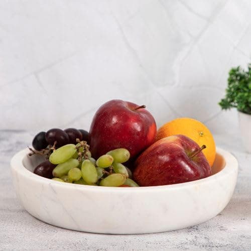 DREAMY WALLS White Marble Fruit Bowl - Wide Bowls for Ring Holder - Jewelry Tray, Decorative Key Bowl, Vanity Tray - Dining Table Organizer