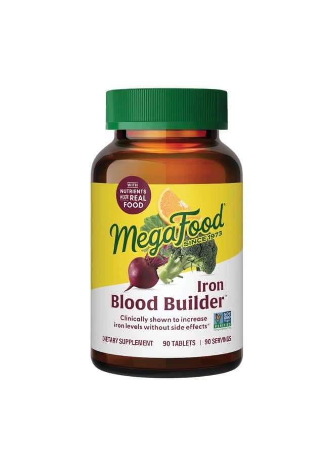 MegaFood Blood Builder - Iron Supplement Shown to Increase Levels without Nausea or Constipation Energy Support with Iron, Vitamin B12, and Folic Acid Vegan 90 Tabs