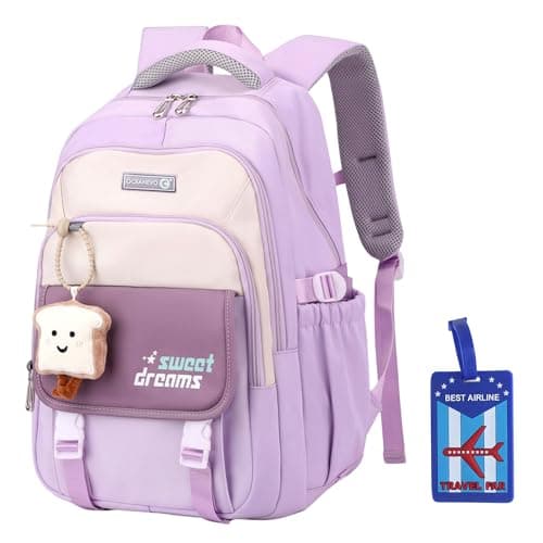 OCEANEVO College Bag for Girls WITH Luggage Tag and Bag Charm, School Bag for Girls 12-14 Years, Laptop Bag for Women for Office - 47 x 34 x 24 Cm - Model 2 - Purple