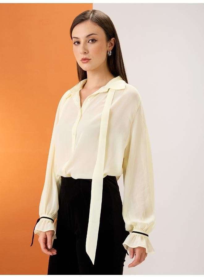 Globus Women's Yellow Party Shirt with Shirt Collar and Bishop Sleeves