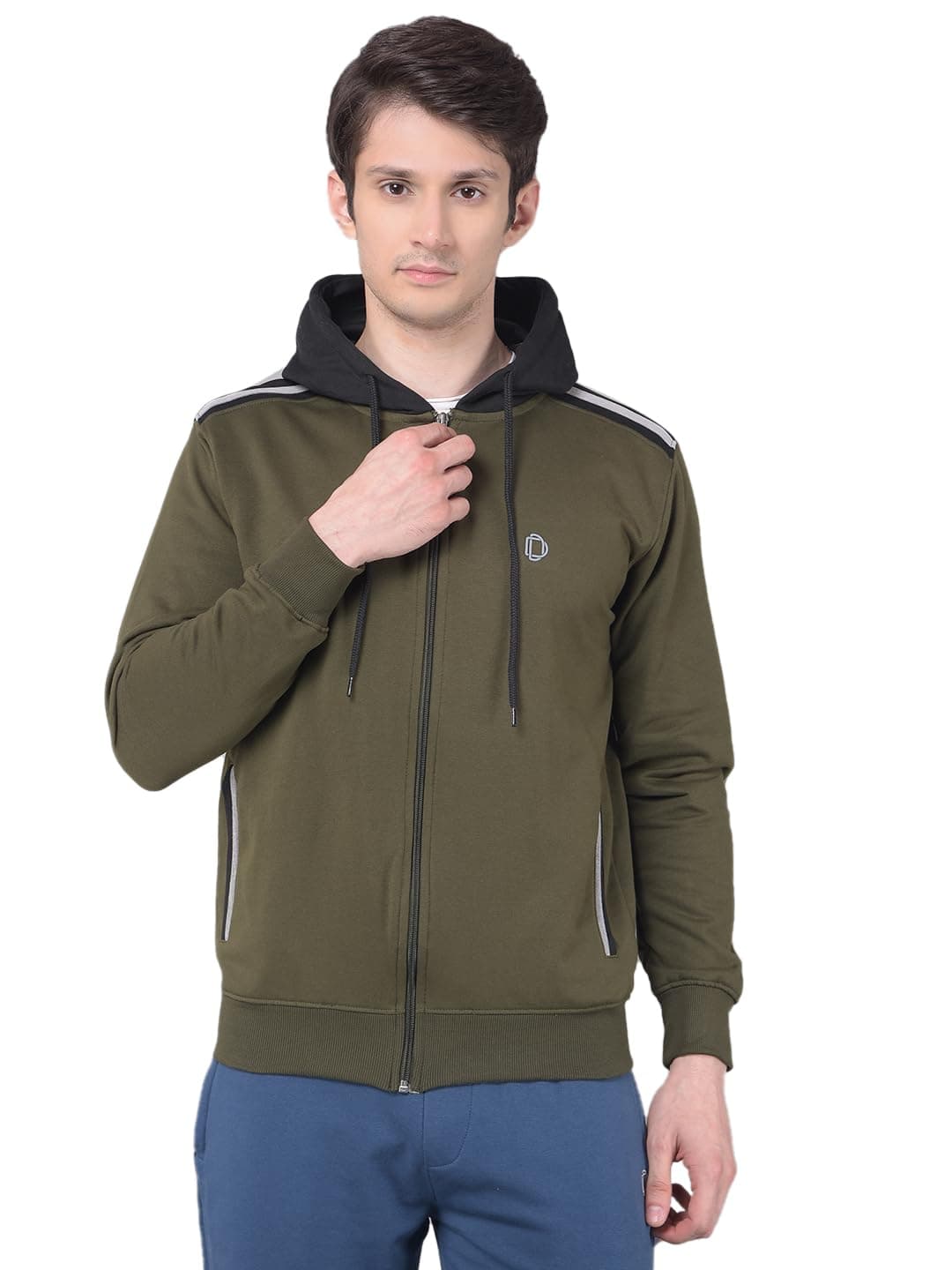 Dollar Solid Hooded Sweatshirt for Men with Zipper Forest Night