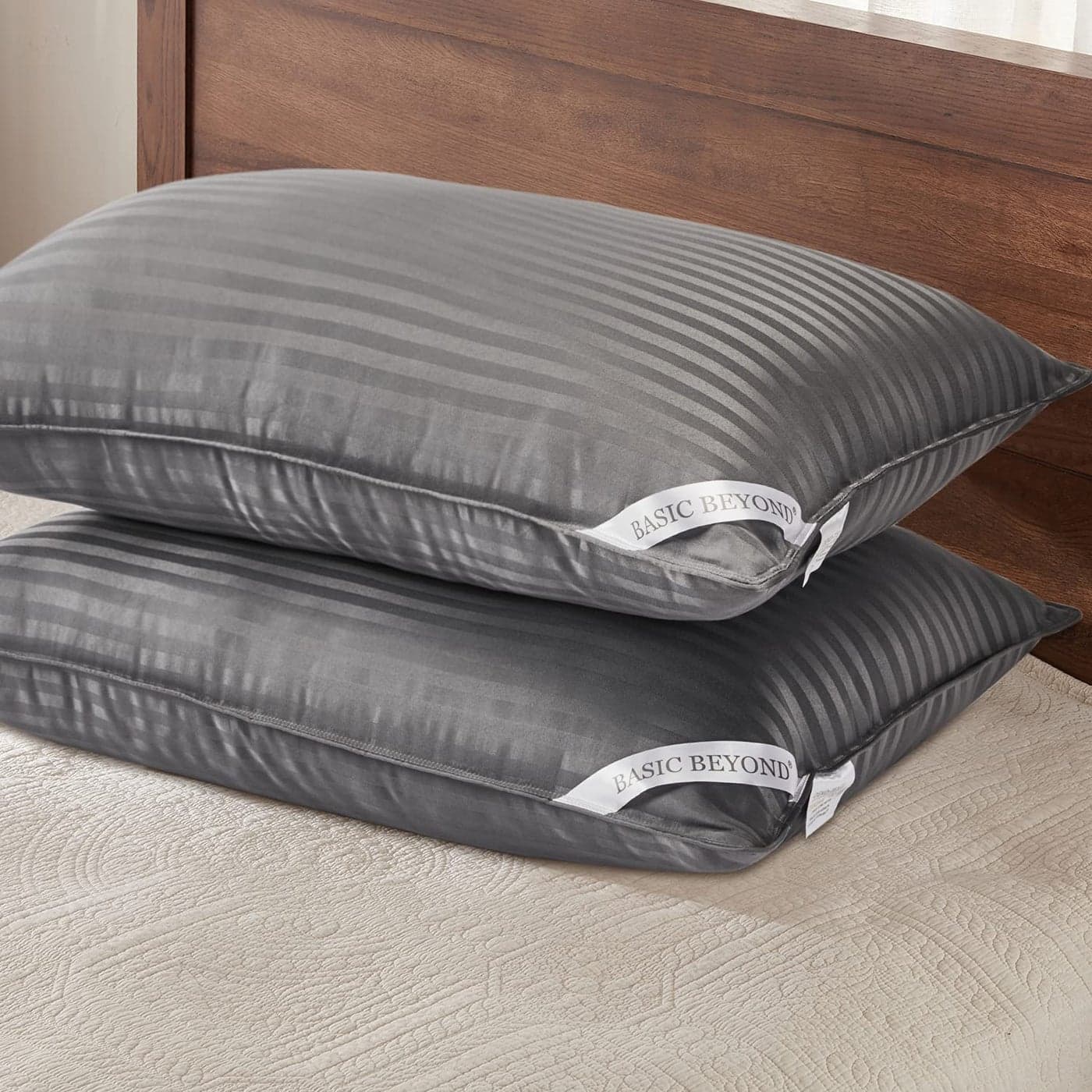Basic Beyond Queen Size Pillows for Sleeping Soft Down Alternative Pillows Luxury Hotel Collection Bed Pillows Queen Size Set of 2Grey20x28 Inches