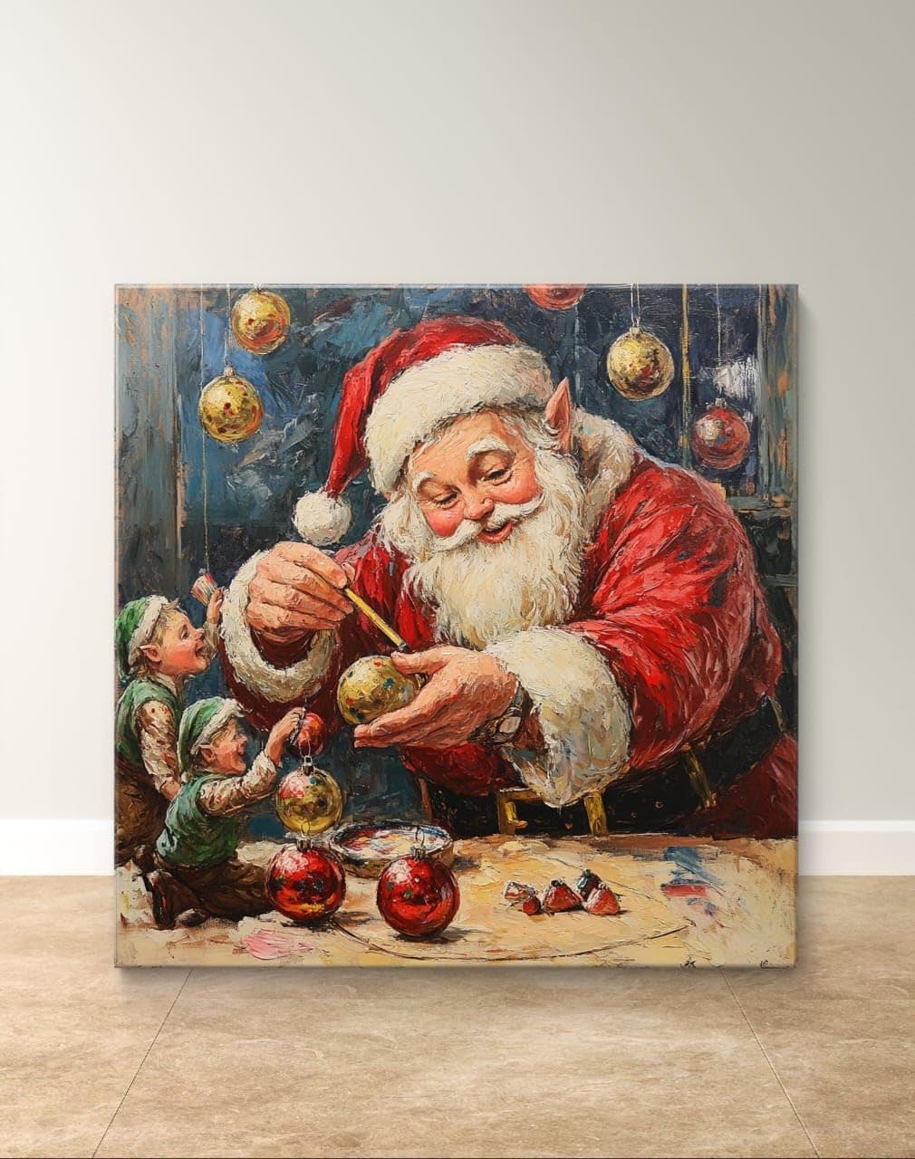 Livinluxe Canvas Framed Christmas Vibes with Santa Claus Picture Painting For Home Office Wall Decor in Home Decorative Gift Item Canvas Painting 24 inch x 24 inch CV38255