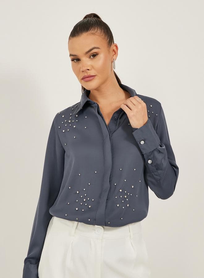Embellished Spread Collar Regular Fit Shirt — S