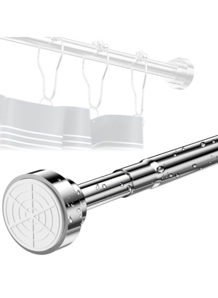 Shower Curtain Rod Tension Adjustable Curtain Rod–Rustproof 304 Stainless Steel Curtain Rod, Upgraded Anti-Slip Telescopic Spring Tension Curtain Rod, No Drilling Extendable Pole