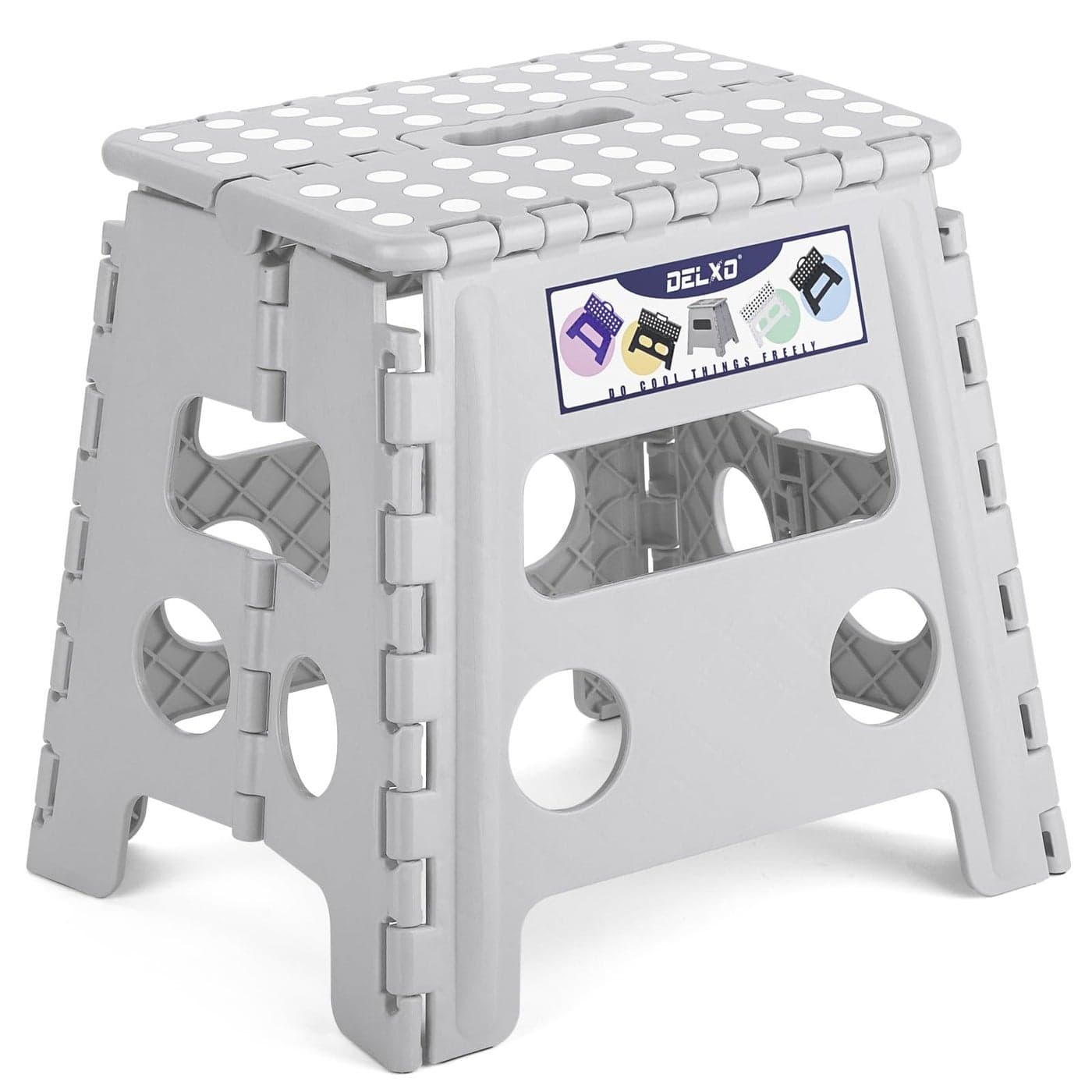 Delxo Folding Step Stool 13 inch NonSlip Foldable Stools for Kids Adults Up to 300 LBS Step Stool with Handle Lightweight for Kitchen Bathroom Bedroom Garden Grey 1PC