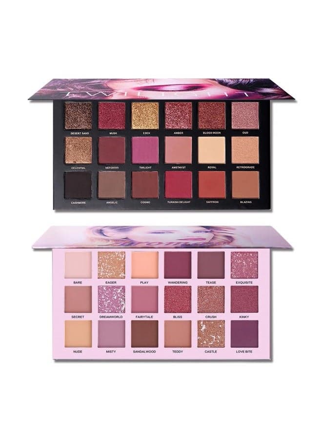 2Pcs Twilight Dusk + Aromas Nude Eyeshadow Palette Makeup Set, Matte Shimmer Glitter Pressed Pearl All Highly Pigmented Blending Powder, Natural Velvet Texture Eye Shadow Kit