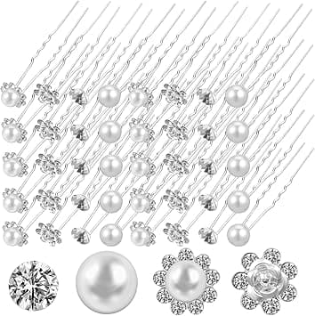 Healeved 40pcs Hair Forks Bridal Hairpins Artificial Pearl Rhinestone Hair Pins for Women Wedding Bridesmaid Hair Accessories for Women Long Hair
