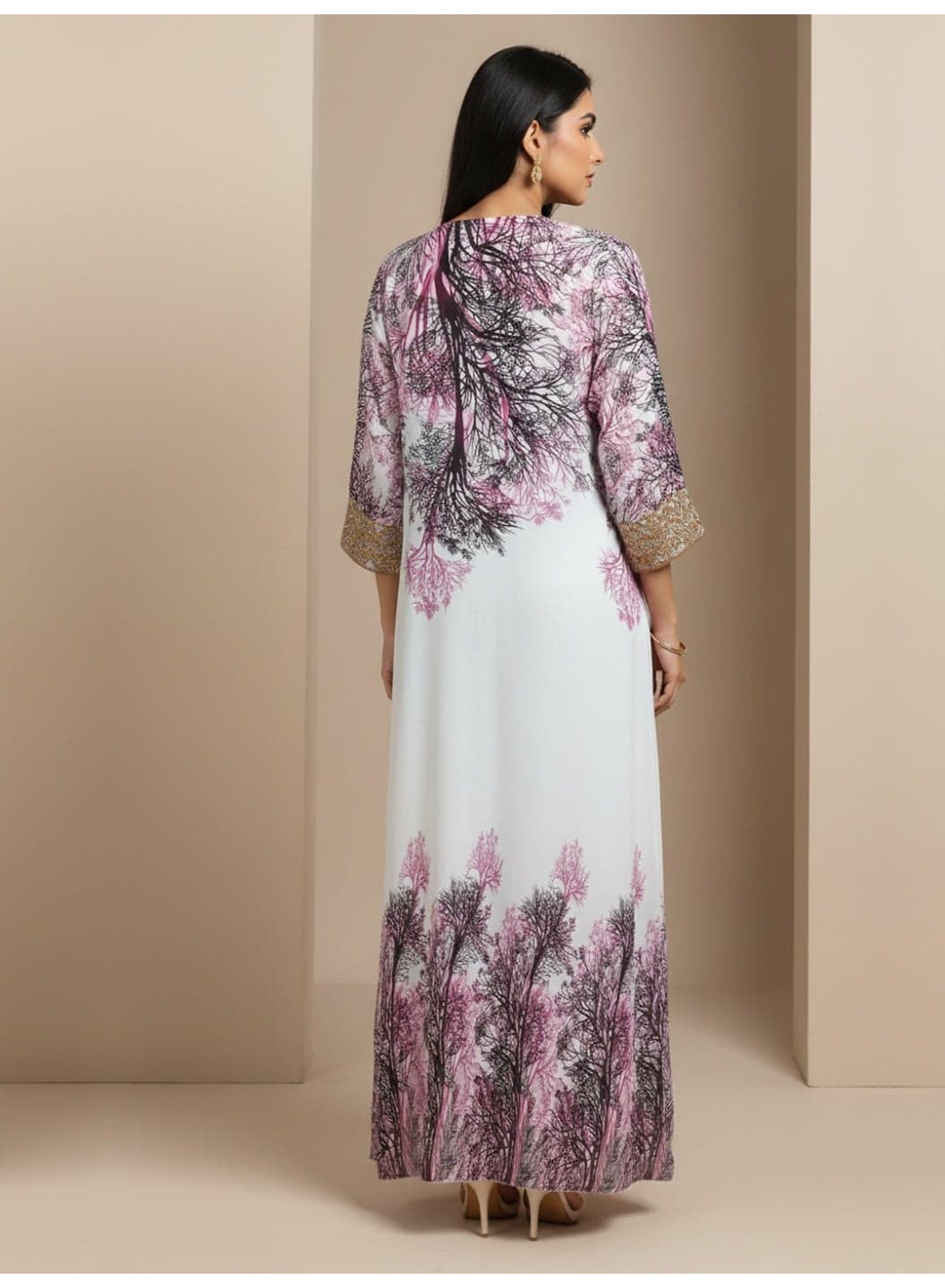 Women Floral Embroidered Chiffon Jalabiya-AL3830